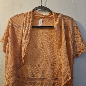 Womens XL Peach Knit Open Front Sweater